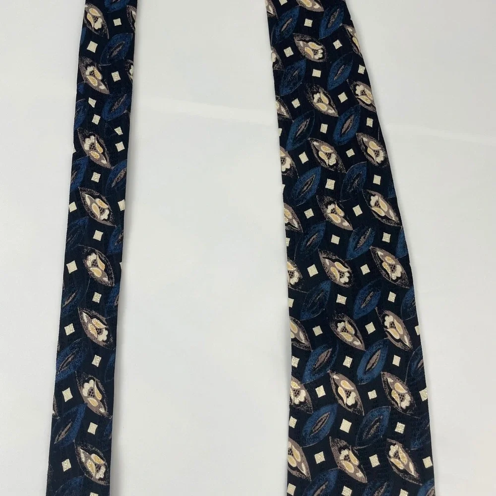 Vintage Robert Talbott Studio Nordstrom Extra Long Silk Tie Black Blue Abstract